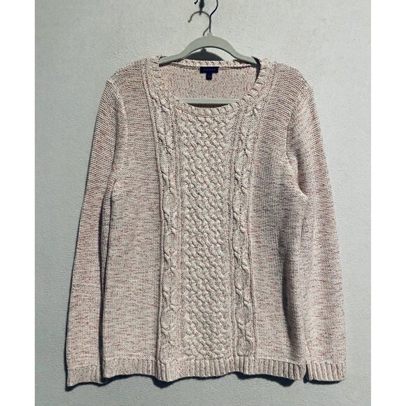 Talbots Sweater Womens Large Mixed Cable Knit Pullover Marled Pink Cotton - Picture 2 of 7